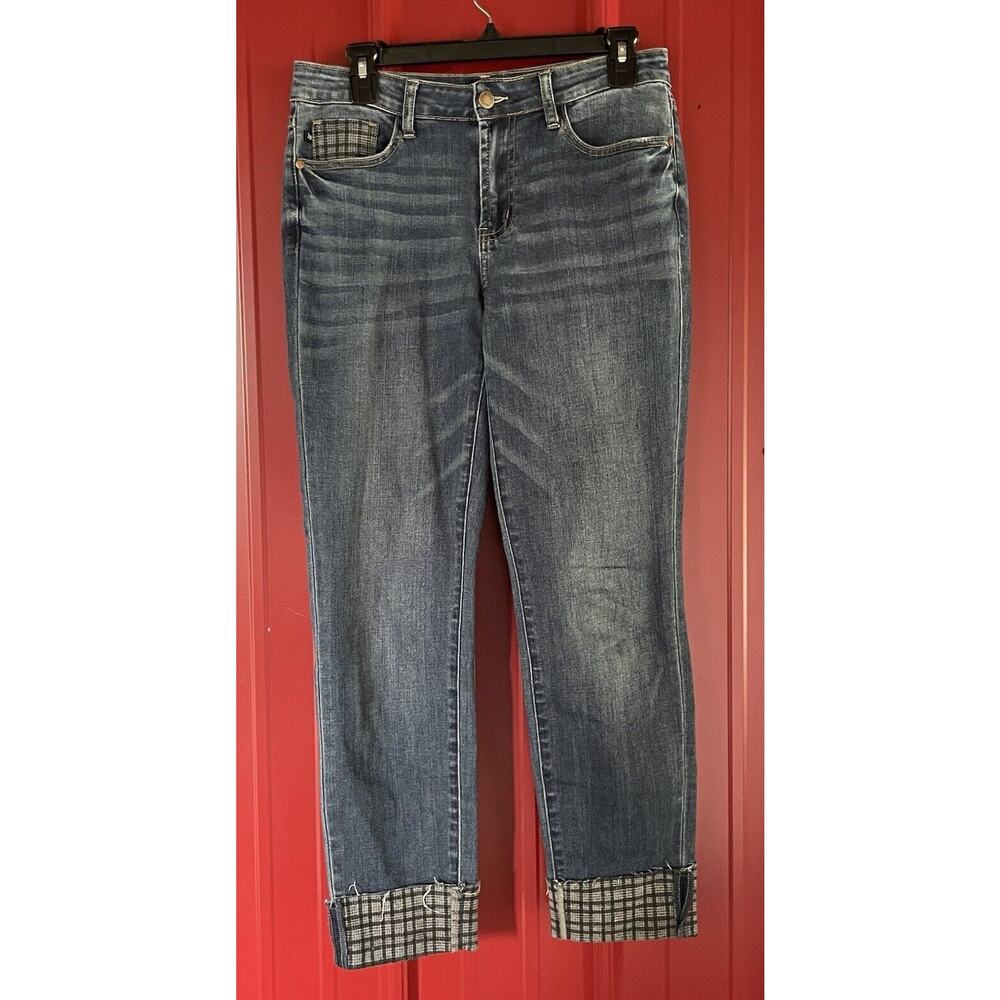 Judy Blue Jeans Denim Fit Distressed Plaid Cuffed Womens 5/27